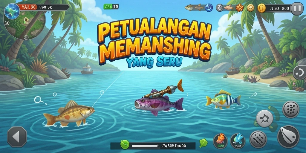 Screenshot menampilkan gameplay memancing yang seru dan realistis.