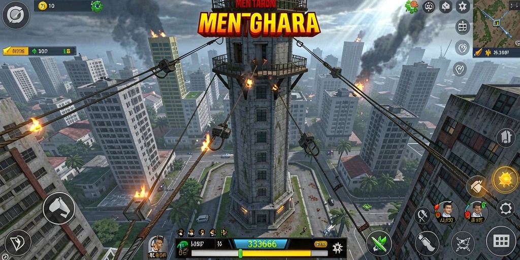 Screenshot menampilkan strategi pertahanan menara dalam 333666.
