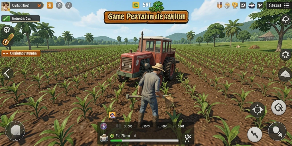 Tangkapan layar utama dari gameplay <strong>5RT</strong> yang menunjukkan aktivitas bertani.