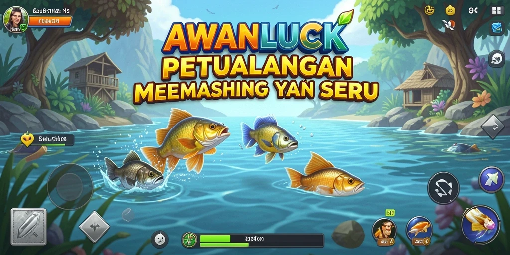 Gameplay <strong>AWANLUCK</strong> menampilkan aksi memancing yang seru dan interaktif.