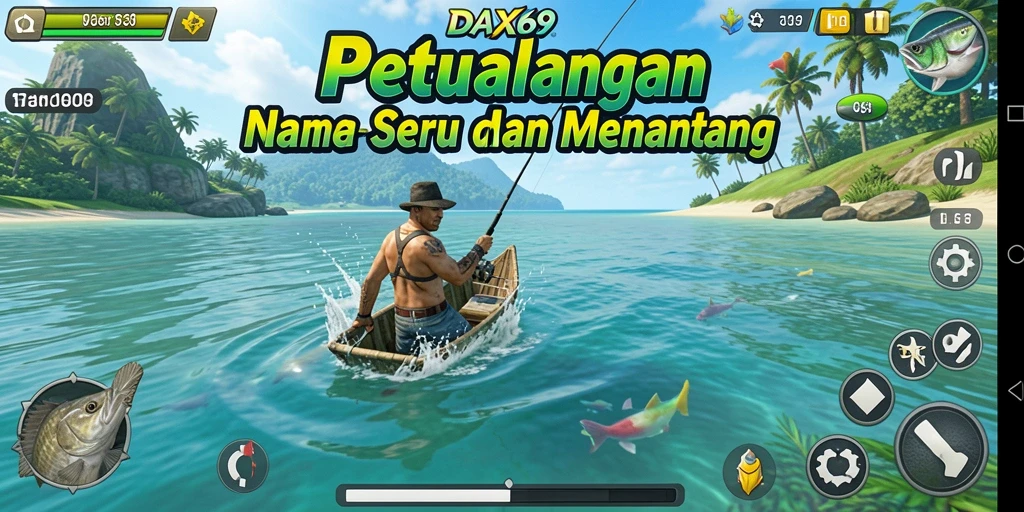 Screenshot gameplay DAX69 menampilkan aksi memancing yang seru.