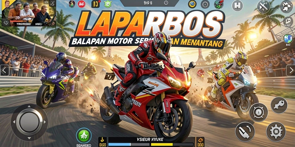 Tampilan utama game LAPARBOS dengan aksi balapan motor yang mendebarkan.