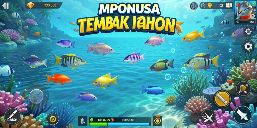 Tampilan screenshot gameplay MPONUSA saat menangkap ikan berwarna-warni.