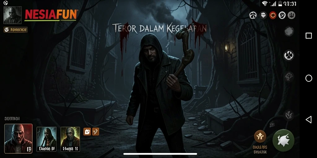 Screenshot gameplay NESIAFUN menampilkan suasana horor yang mencekam.