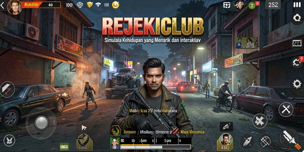 Tampilan gameplay menarik di REJEKICLUB, menunjukkan berbagai aktivitas yang bisa dilakukan.