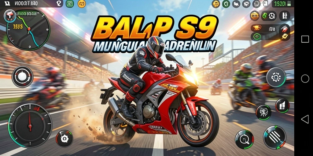 Tampilan aksi balap motor yang mendebarkan dan menampilkan kecepatan tinggi.