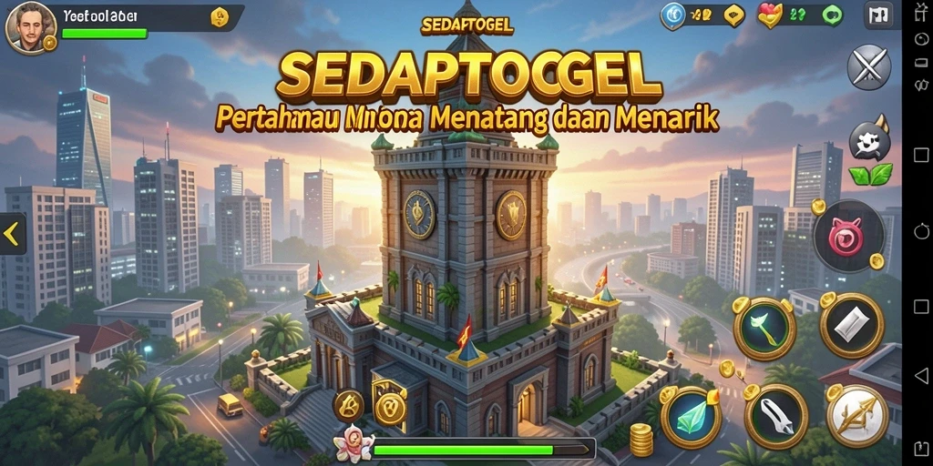 Tampilan gameplay SEDAPTOGEL dengan menara pertahanan yang strategis.
