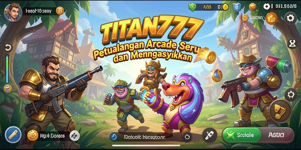 Tampilan gameplay dari TITAN777 yang penuh aksi dan warna-warni.